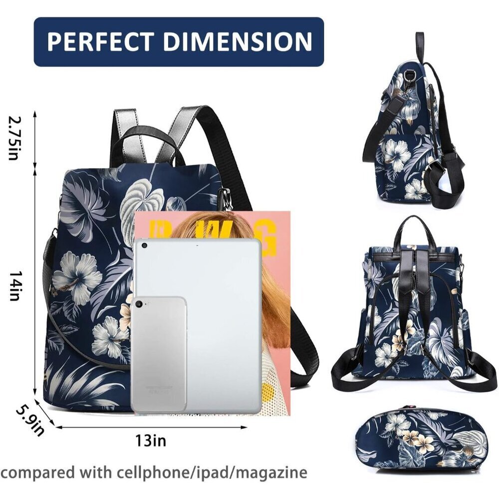 Lightweight Hawaii Flower Backpack Purse with Anti-Theft Design - 13" x 5.9" - Picture 3 of 7